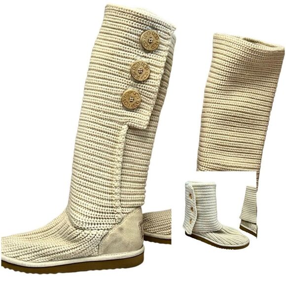 UGG Australia 5819 Cardy III Cream Knit Button Foldover Tall Boots 5 - Picture 1 of 15